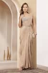 Buy_Soniya G_Beige Tissue, Net Sequins, Suroor Embellished Corset With Pre-draped Saree _at_Aza_Fashions