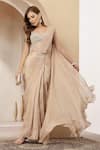 Shop_Soniya G_Beige Tissue, Net Sequins, Suroor Embellished Corset With Pre-draped Saree _Online_at_Aza_Fashions
