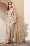 Soniya G_Beige Tissue, Net Sequins, Suroor Embellished Corset With Pre-draped Saree _at_Aza_Fashions