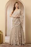 Buy_Soniya G_Gold Net Sequins, Embroidery, Stones Noor Pre-draped Saree With Blouse _at_Aza_Fashions