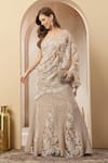 Soniya G_Gold Net Sequins, Embroidery, Stones Noor Pre-draped Saree With Blouse _at_Aza_Fashions