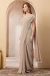 Shop_Soniya G_Beige Tissue, Net Sequins, Beads, Afroza Pre-draped Saree With Blouse _Online_at_Aza_Fashions