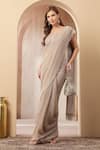 Buy_Soniya G_Beige Tissue, Net Sequins, Beads, Afroza Pre-draped Saree With Blouse _at_Aza_Fashions