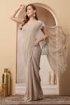Shop_Soniya G_Beige Tissue, Net Sequins, Beads, Afroza Pre-draped Saree With Blouse 