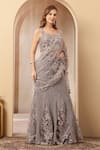 Soniya G_Silver Net Sequins, Beads, Embroidery Noor-e-falak Pre-draped Saree With Blouse _Online_at_Aza_Fashions