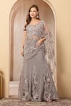 Buy_Soniya G_Silver Net Sequins, Beads, Embroidery Noor-e-falak Pre-draped Saree With Blouse _at_Aza_Fashions