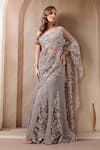Buy_Soniya G_Silver Net Sequins, Beads, Embroidery Noor-e-falak Pre-draped Saree With Blouse _Online_at_Aza_Fashions