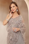 Shop_Soniya G_Silver Net Sequins, Beads, Embroidery Noor-e-falak Pre-draped Saree With Blouse _Online_at_Aza_Fashions