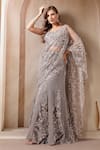 Soniya G_Silver Net Sequins, Beads, Embroidery Noor-e-falak Pre-draped Saree With Blouse _at_Aza_Fashions