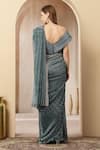 Shop_Soniya G_Teal Net Sequins, Sitara Shimmer Georgette Pre-draped Saree With Blouse _at_Aza_Fashions