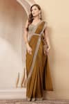 Soniya G_Gold Satin, Tissue Beads, Sequins, Mirrors, Sunehri Pre-draped Saree With Blouse _Online_at_Aza_Fashions