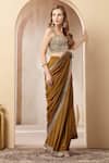 Buy_Soniya G_Gold Satin, Tissue Beads, Sequins, Mirrors, Sunehri Pre-draped Saree With Blouse _Online_at_Aza_Fashions