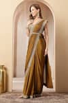 Shop_Soniya G_Gold Satin, Tissue Beads, Sequins, Mirrors, Sunehri Pre-draped Saree With Blouse _Online_at_Aza_Fashions