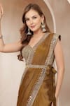 Soniya G_Gold Satin, Tissue Beads, Sequins, Mirrors, Sunehri Pre-draped Saree With Blouse _at_Aza_Fashions