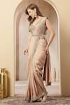 Soniya G_Pink Tissue, Net Mirrors, Sequins, Noor-e-mehr Pre-draped Saree With Blouse _Online_at_Aza_Fashions