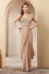 Buy_Soniya G_Pink Tissue, Net Mirrors, Sequins, Noor-e-mehr Pre-draped Saree With Blouse _Online_at_Aza_Fashions