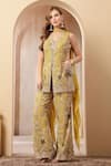 Shop_Soniya G_Mustard Georgette, Chiffon Zari, Sequins, Gulbahar Kurta Sharara Set _Online_at_Aza_Fashions