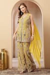 Buy_Soniya G_Mustard Georgette, Chiffon Zari, Sequins, Gulbahar Kurta Sharara Set 