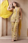 Shop_Soniya G_Mustard Georgette, Chiffon Zari, Sequins, Gulbahar Kurta Sharara Set 