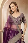Soniya G_Purple Silk, Net Zari, Sequins, Embroidery, Pearls, Noor-e-banaras Lehenga Set _Online_at_Aza_Fashions