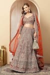 Buy_Soniya G_Orange Silk, Net Zari, Embroidery, Mirrors, Sequins Surkh Nazakat Lehenga Set _at_Aza_Fashions