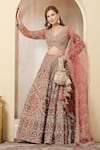 Buy_Soniya G_Rose Gold Silk, Net Embroidery, Sequins, Zari Gulnaar Ehsas Mughal Lehenga Set _at_Aza_Fashions