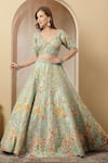 Soniya G_Mint Silk, Net Embroidery, Sequins, Mirrors, Metallic Meherbanoor Lehenga Set _at_Aza_Fashions