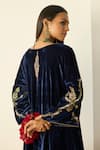 Buy_Sarang Kaur_Blue Velvet Embroidery V-neck Tarunima Kurta Set _Online_at_Aza_Fashions