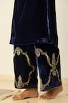 Sarang Kaur_Blue Velvet Embroidery V-neck Tarunima Kurta Set _at_Aza_Fashions