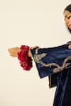 Buy_Sarang Kaur_Blue Velvet Embroidery V-neck Tarunima Kurta Set _Online