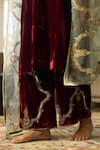 Buy_Sarang Kaur_Red Velvet, Organza, Silk Embroidery, Metallic Thread V-neck Tarunima Kurta Set 