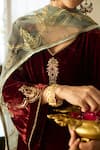 Sarang Kaur_Red Velvet, Organza, Silk Embroidery, Metallic Thread V-neck Tarunima Kurta Set _Online