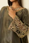 Sarang Kaur_Gray Tissue, Silk Embroidery, Sequins V-neck Grey Rubaab Kaftan Set _at_Aza_Fashions