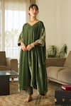 Buy Sarang Kaur Green Velvet, Tissue, Silk Embroidery V-neck Makhmal Kaftan Set Online at Aza Fashions Buy_Sarang Kaur_Green Velvet, Tissue, Silk Embroidery V-neck Makhmal Kaftan Set _Online_at_Aza_Fashions