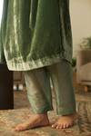 Shop Sarang Kaur Green Velvet, Tissue, Silk Embroidery V-neck Makhmal Kaftan Set Online at Aza Fashions Shop_Sarang Kaur_Green Velvet, Tissue, Silk Embroidery V-neck Makhmal Kaftan Set _Online_at_Aza_Fashions