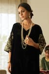 Sarang Kaur Black Velvet, Tissue, Silk Embroidery, Metallic Thread Makhmal Kaftan Set Online at Aza Fashions Sarang Kaur_Black Velvet, Tissue, Silk Embroidery, Metallic Thread Makhmal Kaftan Set _Online_at_Aza_Fashions