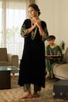 Shop Sarang Kaur Black Velvet, Tissue, Silk Embroidery, Metallic Thread Makhmal Kaftan Set Online at Aza Fashions Shop_Sarang Kaur_Black Velvet, Tissue, Silk Embroidery, Metallic Thread Makhmal Kaftan Set _Online_at_Aza_Fashions