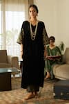 Buy Sarang Kaur Black Velvet, Tissue, Silk Embroidery, Metallic Thread Makhmal Kaftan Set Buy_Sarang Kaur_Black Velvet, Tissue, Silk Embroidery, Metallic Thread Makhmal Kaftan Set