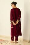 Shop_Sarang Kaur_Maroon Velvet, Silk Organza Embroidery, Metallic Pink Muraad Kurta Pant Set _at_Aza_Fashions