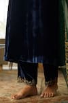 Sarang Kaur_Blue Velvet, Silk Organza Embroidery, Zari Split V-neck Muraad Kurta Pant Set _Online_at_Aza_Fashions