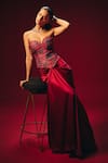 Roze_Red Chanderi, Crepe, Satin Embroidery Zyra Hand Corset And Draped Skirt _Online_at_Aza_Fashions