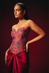 Buy_Roze_Red Chanderi, Crepe, Satin Embroidery Zyra Hand Corset And Draped Skirt _Online_at_Aza_Fashions