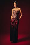 Buy Roze Wine Tussar, Crepe, Satin Embroidery Amara Hand Corset And Draped Skirt Set Online at Aza Fashions Buy_Roze_Wine Tussar, Crepe, Satin Embroidery Amara Hand Corset And Draped Skirt Set _Online_at_Aza_Fashions