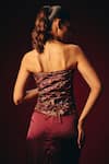 Shop Roze Wine Tussar, Crepe, Satin Embroidery Amara Hand Corset And Draped Skirt Set at Aza Fashions Shop_Roze_Wine Tussar, Crepe, Satin Embroidery Amara Hand Corset And Draped Skirt Set _at_Aza_Fashions