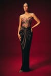 Buy_Roze_Black Tussar, Satin Embroidery, Sequins Tisya Corset And Draped Skirt Set _at_Aza_Fashions
