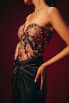 Shop_Roze_Black Tussar, Satin Embroidery, Sequins Tisya Corset And Draped Skirt Set _Online_at_Aza_Fashions
