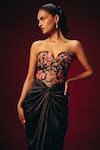 Buy_Roze_Black Tussar, Satin Embroidery, Sequins Tisya Corset And Draped Skirt Set 