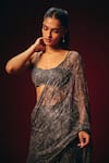 Buy_Roze_Gray Chiffon Sequins, Tassels, Embroidery Elara Pre-draped Saree With Blouse _Online_at_Aza_Fashions