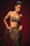 Buy_Roze_Brown Chiffon Sequins, Tassels, Beads, Aleesa Pre-draped Saree And Blouse Set _Online_at_Aza_Fashions