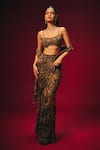 Roze_Brown Chiffon Sequins, Tassels, Beads, Aleesa Pre-draped Saree And Blouse Set _at_Aza_Fashions
